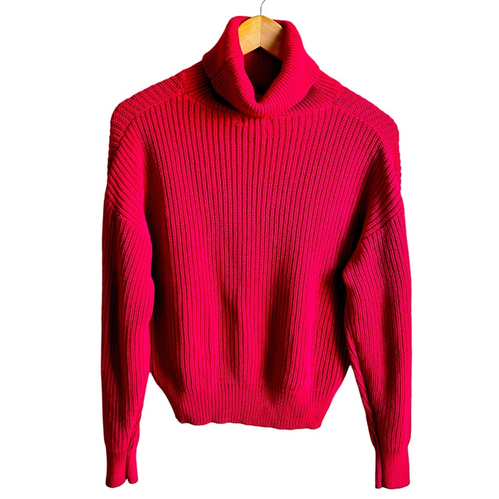 Ambiance Apparel Red Long Sleeve Turtleneck Soft Sweater Size Relaxed Small